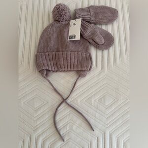 H&M - Cozy Knit Toddler Girls Hat and Mittens Set - Light Purple